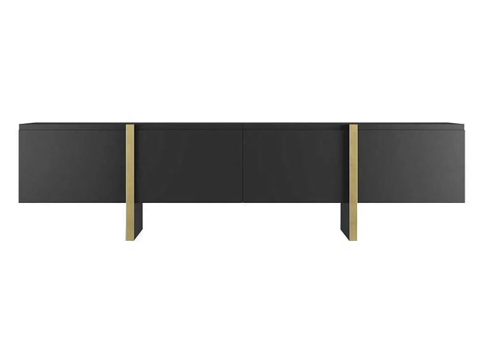 Tv-Meubel Met 4 Deuren Van Mdf - Zwart En Goud - Luvonia