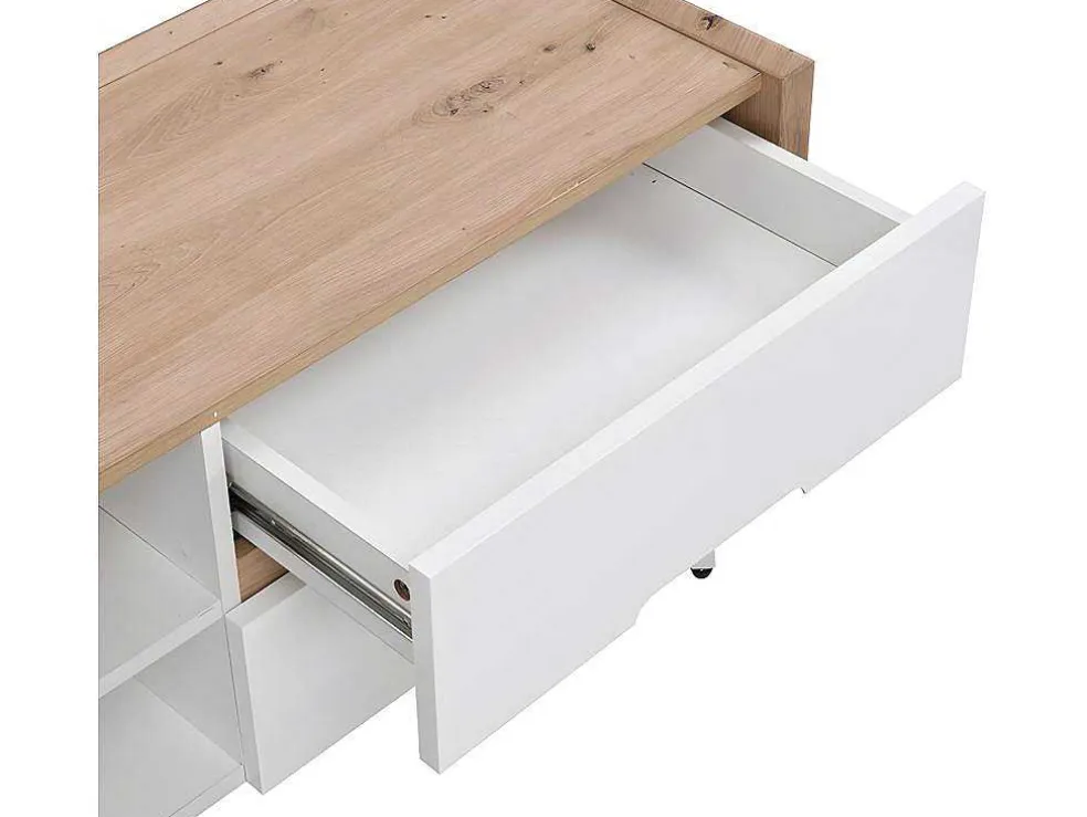 Tv-Meubel Met 4 Lades En 2 Nissen - Mdf & Metaal - Witgelakt & Naturelkleur - Cayana