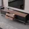 Tv-Meubel Met 2 Lades En 2 Schuifdeuren - Moderne Stijl - Kleuren: Zwart En Naturel