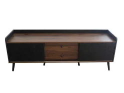 Tv-Meubel Met 2 Lades En 2 Schuifdeuren - Moderne Stijl - Kleuren: Zwart En Naturel