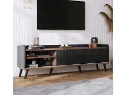 Tv-Meubel Met 2 Lades En 2 Schuifdeuren - Moderne Stijl - Kleuren: Zwart En Naturel