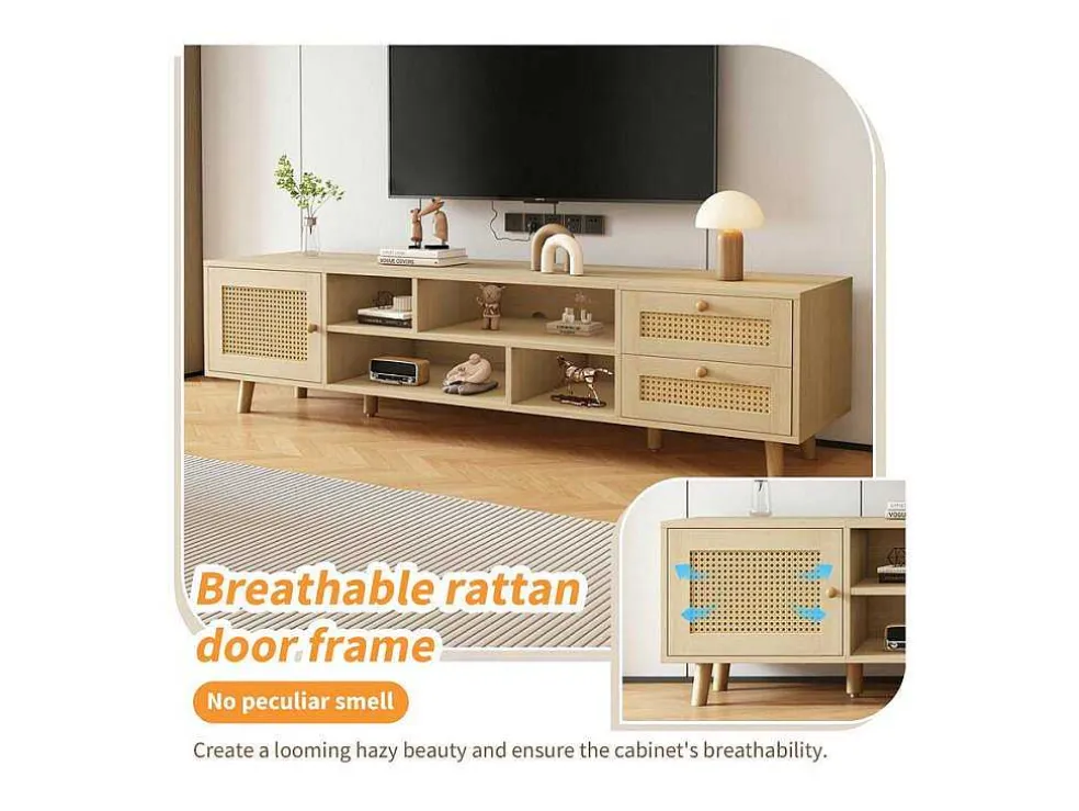 Tv-Meubel Van 160 Cm - 1 Deur, 2 Laden En 4 Vakken - Naturel