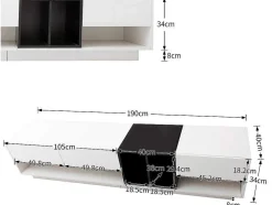 Tv-Meubel Van 190 Cm - 3 Laden En 4 Nissen - Spaanplaat - Kleuren Wit En Zwart