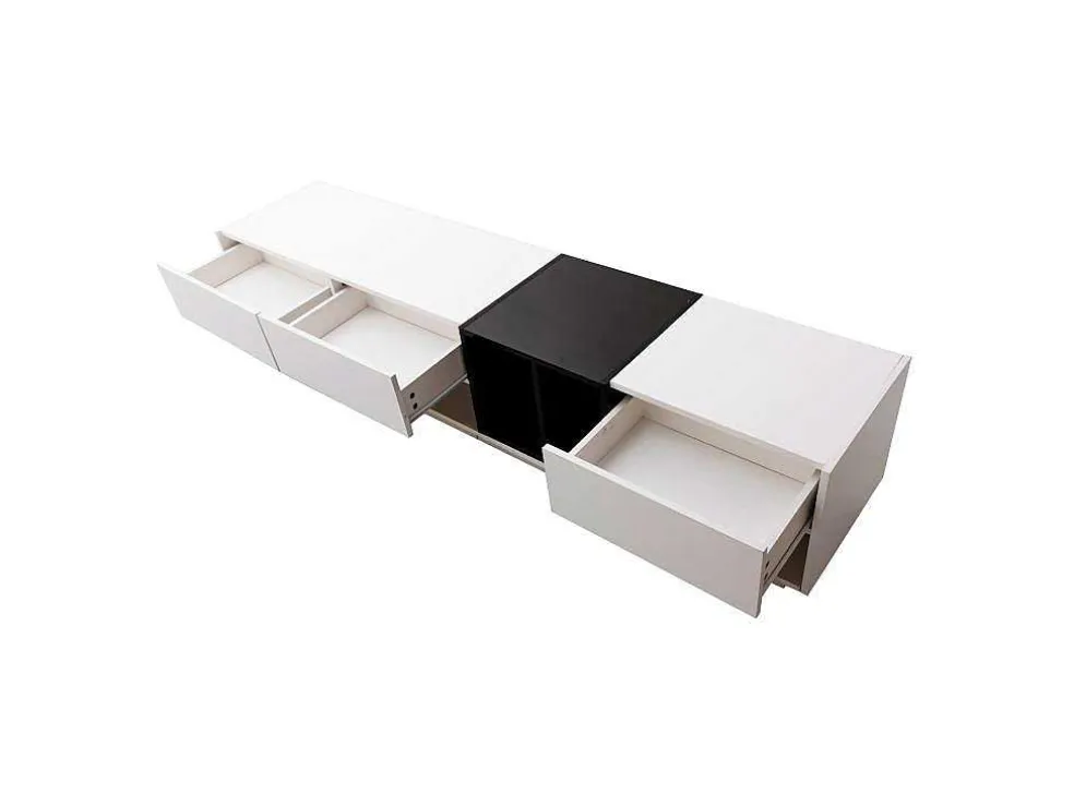 Tv-Meubel Van 190 Cm - 3 Laden En 4 Nissen - Spaanplaat - Kleuren Wit En Zwart