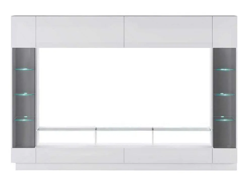 Tv-Wand Met Opbergruimte En Ledverlichting Van Gerookt Gehard Glas - Wit Gelakt - Briano