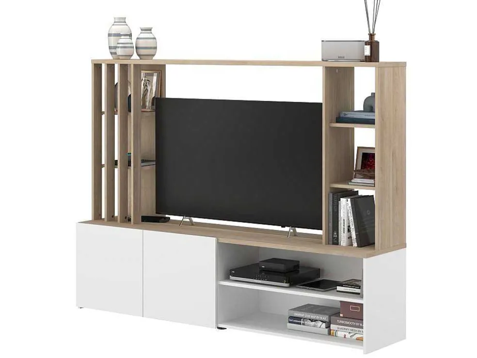 Tv-Wand Met Opbergruimte - Naturel En Wit - Gorbella