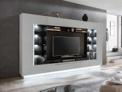 Tv-Wandmeubel Blake Met Opbergruimte - Led-Verlichting - Wit Gelakt