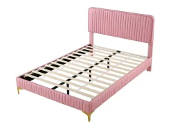 Tweepersoonsbed Gestoffeerd In Kunstleer 140X200Cm - In Hoogte Verstelbaar Hoofdbord - Met Lattenbodem - Roze (Zonder Matras)