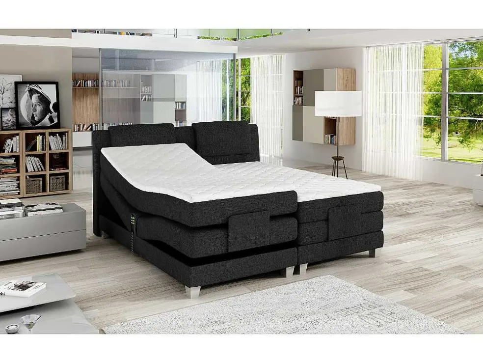 Tweepersoons Boxspring Met Elektrische Bedbodem + Matras En Dekmatras Castel Van Palacio - 2X80X200 Cm - Antraciet