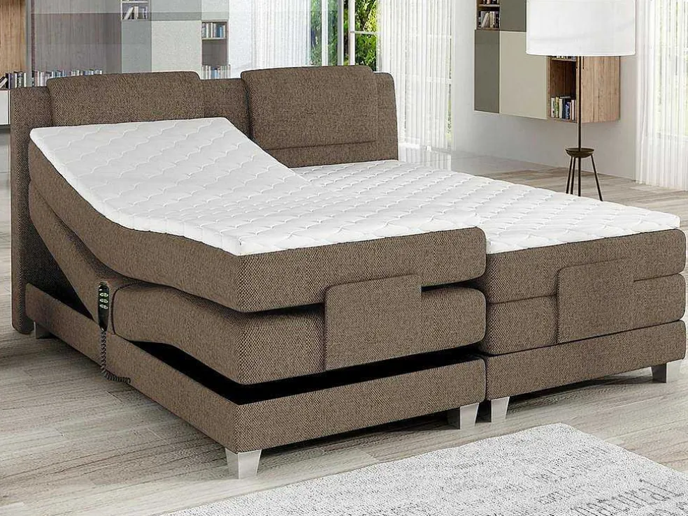 Tweepersoons Boxspring Met Elektrische Bedbodem + Matras En Dekmatras Castel Palacio - 2X80X200Cm - Beige Stof