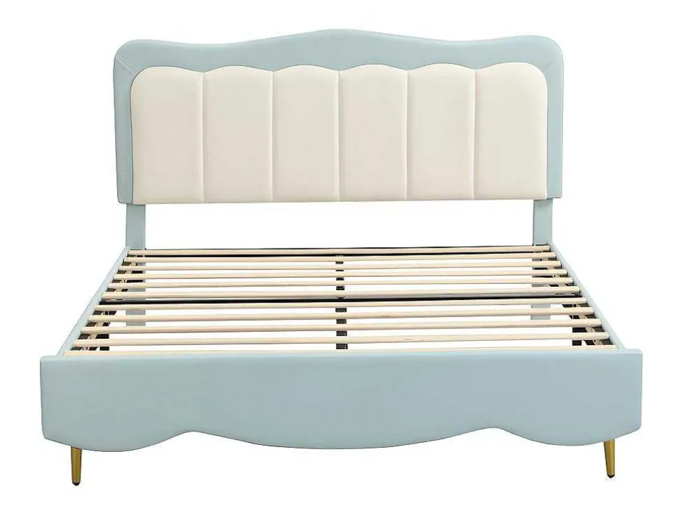 Tweepersoons Kinderbed 140X200Cm In Kunstleer - Met Lattenbodem - Amandelgroen (Matras Niet Inbegrepen)