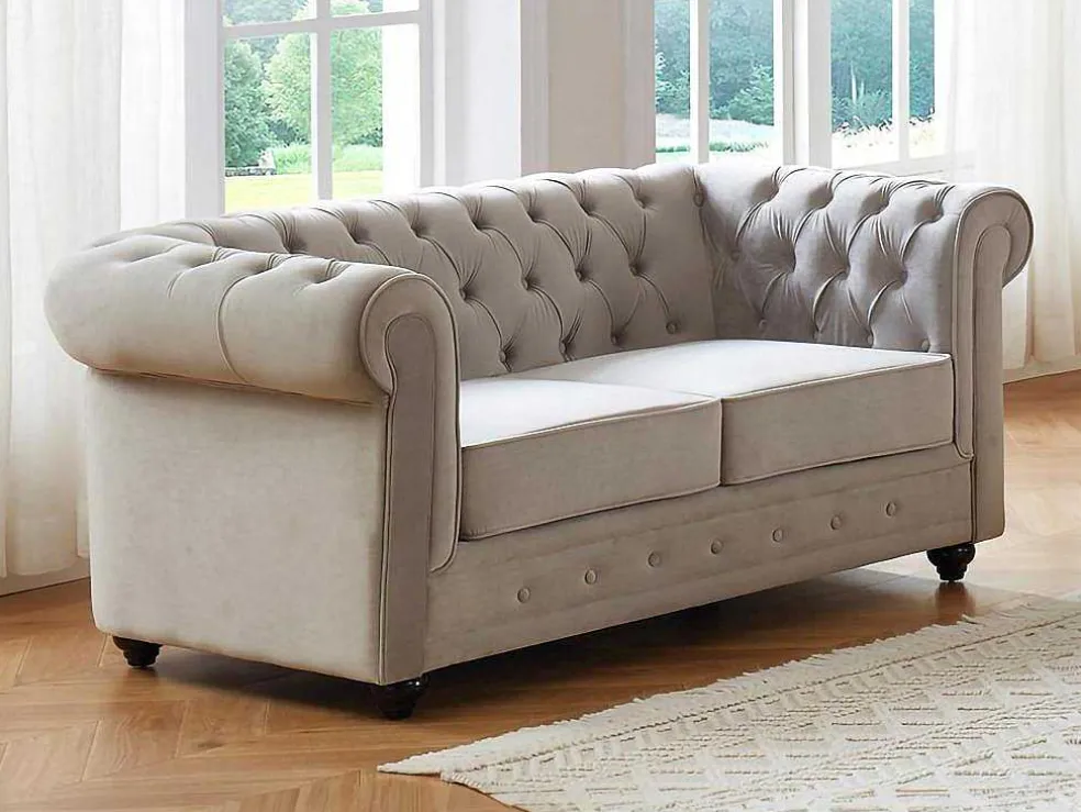 Tweezitsbank Chesterfield - Fluweel - Lichtgrijs
