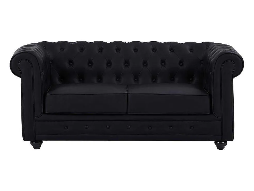 Tweezitsbank Van Zwart Kunstleer Chesterfield