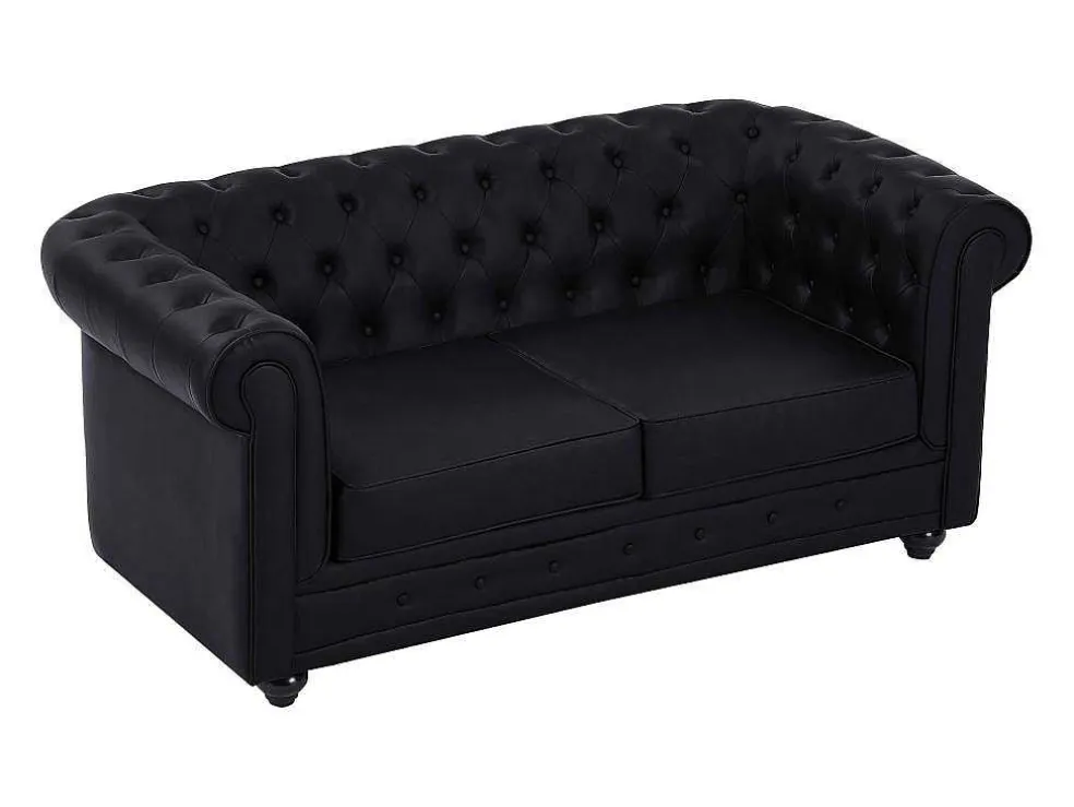 Tweezitsbank Van Zwart Kunstleer Chesterfield