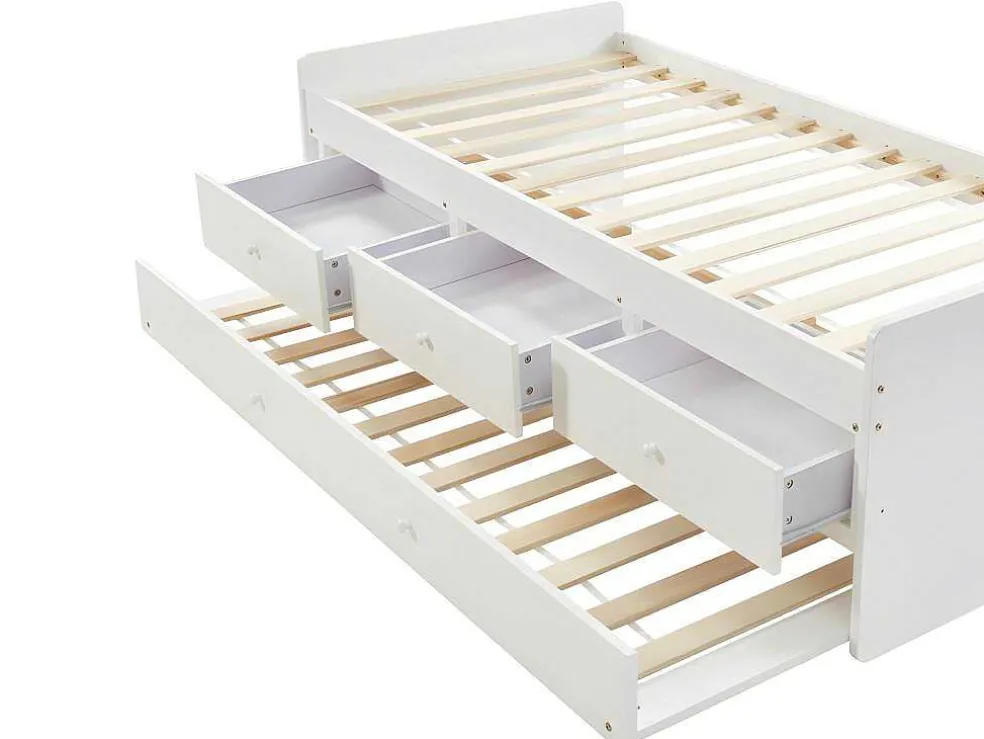 Uitschuifbaar Bed Titouan Met 3 Lades - 90X190Cm - Mdg En Dennenhout - Wi
