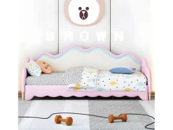 Uitschuifbaar Onderschuifbed 90(180)X190 Cm - In Kunstleer - Met Led-Verlichting En Lattenbodem - Roze