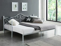 Uitschuifbare Bedbank Sebille - Metaal - 2 X 90 X 200 Cm Of 180 X 200 Cm - Wit - Optie Matras