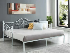 Uitschuifbare Bedbank Sebille - Metaal - 2 X 90 X 200 Cm Of 180 X 200 Cm - Wit - Optie Matras