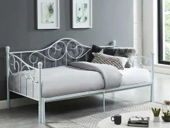 Uitschuifbare Bedbank Sebille - Metaal - 2 X 90 X 200 Cm Of 180 X 200 Cm - Wit - Optie Matras