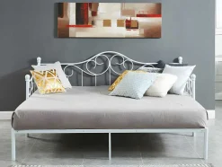 Uitschuifbare Bedbank Sebille - Metaal - 2 X 90 X 200 Cm Of 180 X 200 Cm - Wit - Optie Matras