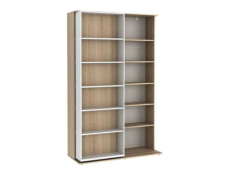 Uitschuifbare Boekenkast Prali - 18 Nissen - Wit En Eiken