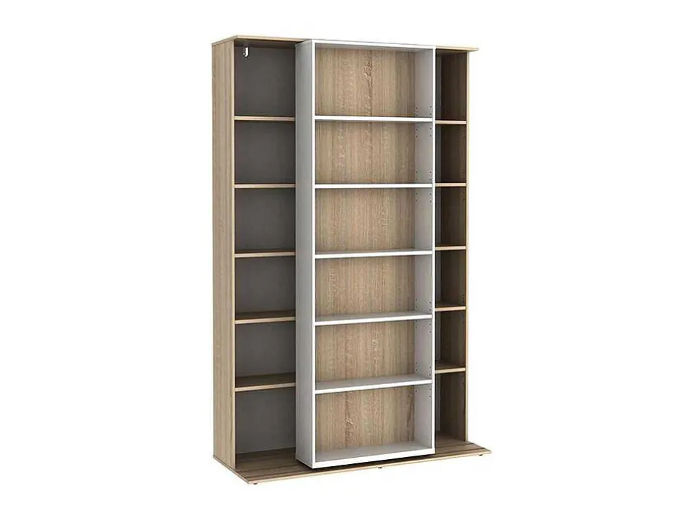 Uitschuifbare Boekenkast Prali - 18 Nissen - Wit En Eiken