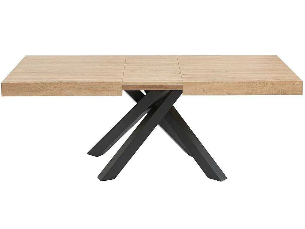 Uitschuifbare Eettafel 6 Tot 10 Plaatsen Van Mdf En Hevea - Naturel En Zwart - Catonav