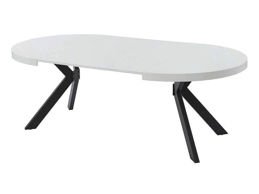 Uitschuifbare Eettafel 4 Tot 8 Plaatsen Van Mdf En Staal - Wit Gelakt En Zwart - Komoni