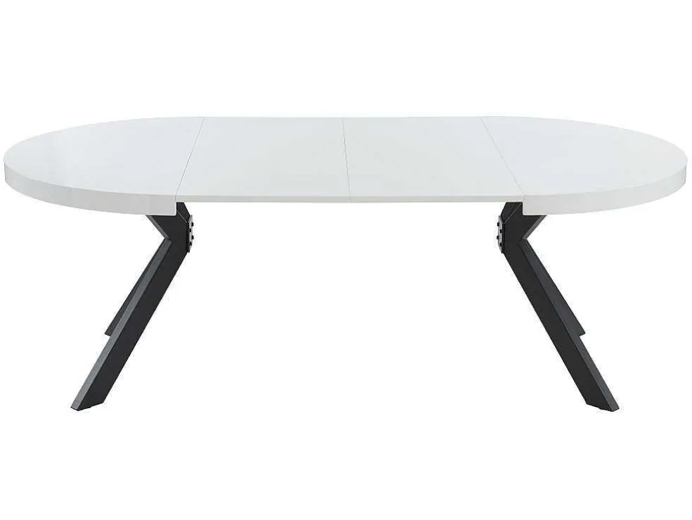 Uitschuifbare Eettafel 4 Tot 8 Plaatsen Van Mdf En Staal - Wit Gelakt En Zwart - Komoni