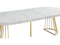 Uitschuifbare Eettafel 2 Tot 12 Plaatsen Van Mdf En Staal - Wit Marmereffect En Goud - Firela