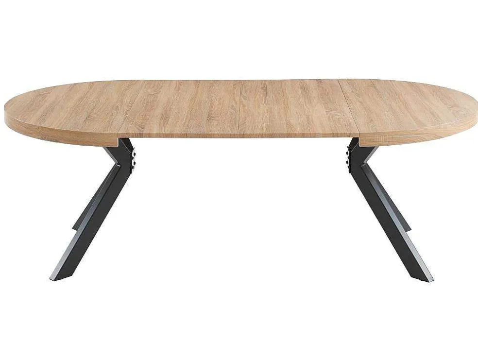 Uitschuifbare Eettafel 4 Tot 8 Plaatsen Van Mdf En Staal - Naturel En Zwart - Komoni