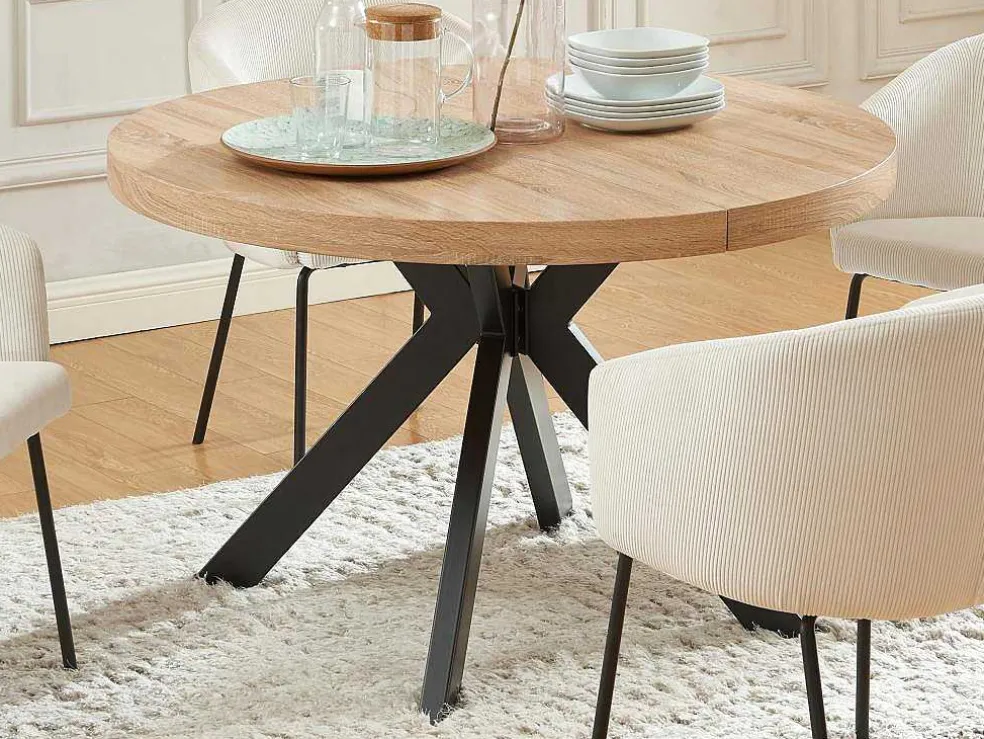 Uitschuifbare Eettafel 4 Tot 8 Plaatsen Van Mdf En Staal - Naturel En Zwart - Komoni