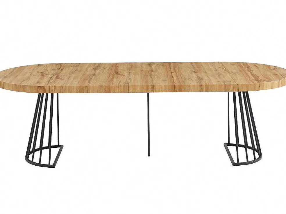 Uitschuifbare Eettafel 2 Tot 12 Plaatsen Van Mdf En Staal - Naturel En Zwart - Firela