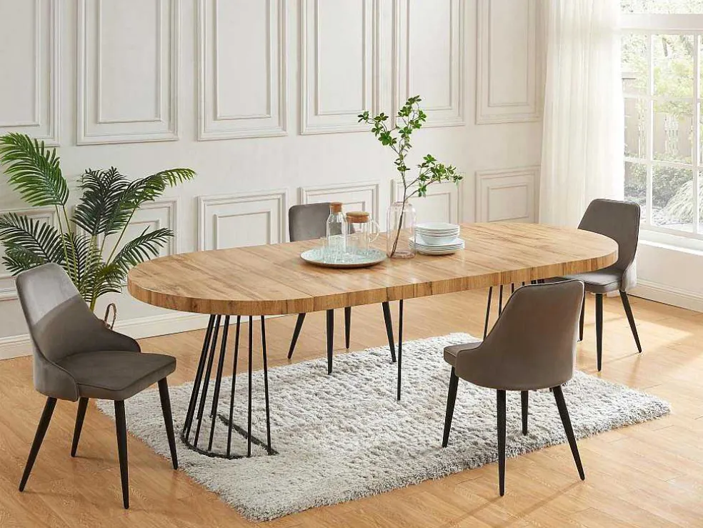 Uitschuifbare Eettafel 2 Tot 12 Plaatsen Van Mdf En Staal - Naturel En Zwart - Firela