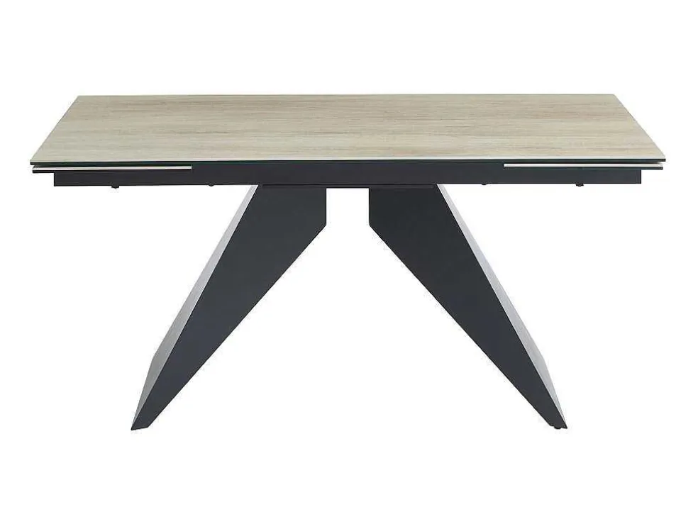 Uitschuifbare Eettafel Voor 6-10 Personen In Keramiek, Gehard Glas En Metaal - Lichte Houtlook En Zwart - Suniva