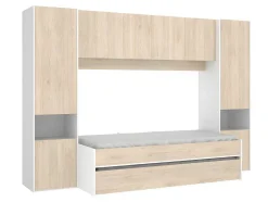Uitschuifbed Met Ingebouwde Kasten Selena - 90 X 190Cm - Eiken & Wit + Matras