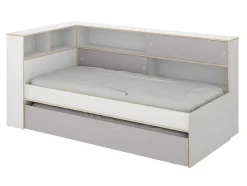 Uitschuifbed Met Slaaplade - Wit En Grijs + Bedbodem + Matras - Losiana