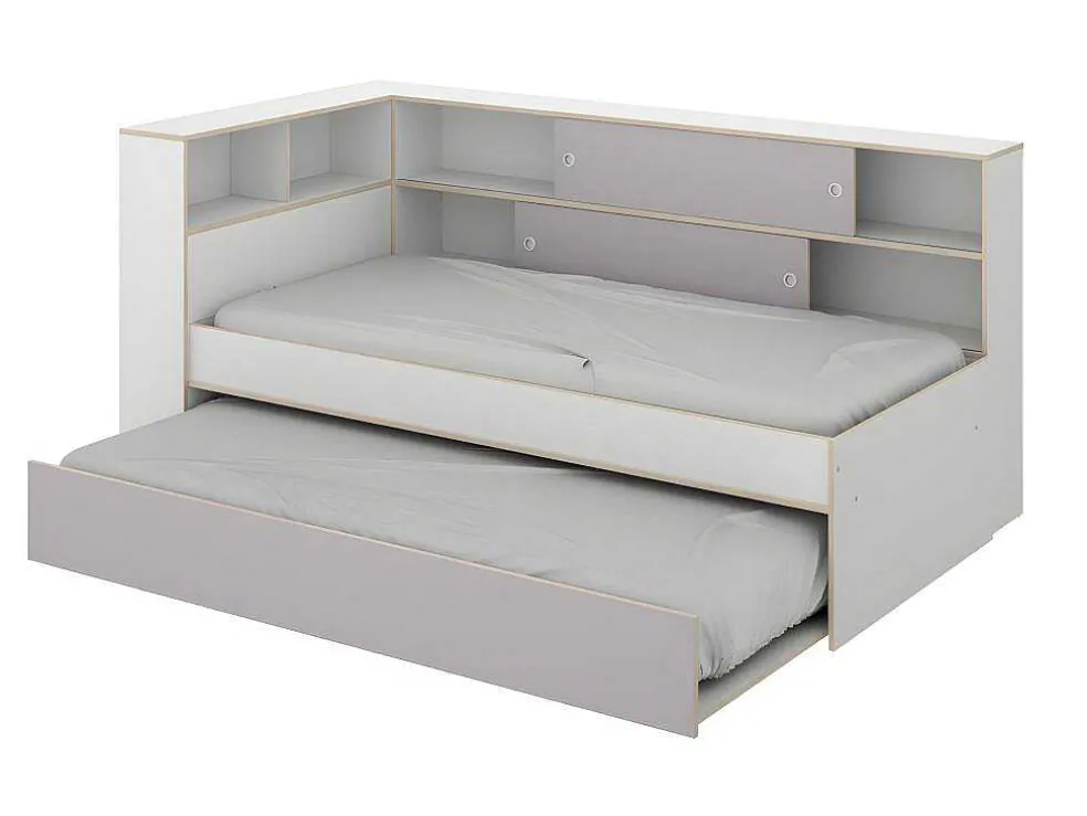 Uitschuifbed Met Slaaplade - Wit En Grijs + Bedbodem + Matras - Losiana