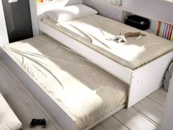 Uitschuifbed Met Slaaplade - Wit En Grijs + Bedbodem + Matras - Losiana