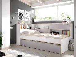 Uitschuifbed Met Slaaplade - 90 X 200 En 90 X 190 Cm - Wit En Grijs - Losiana