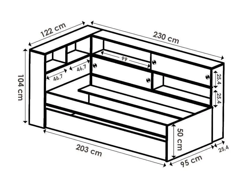 Uitschuifbed Met Slaaplade - 90 X 200 En 90 X 190 Cm - Wit En Grijs - Losiana