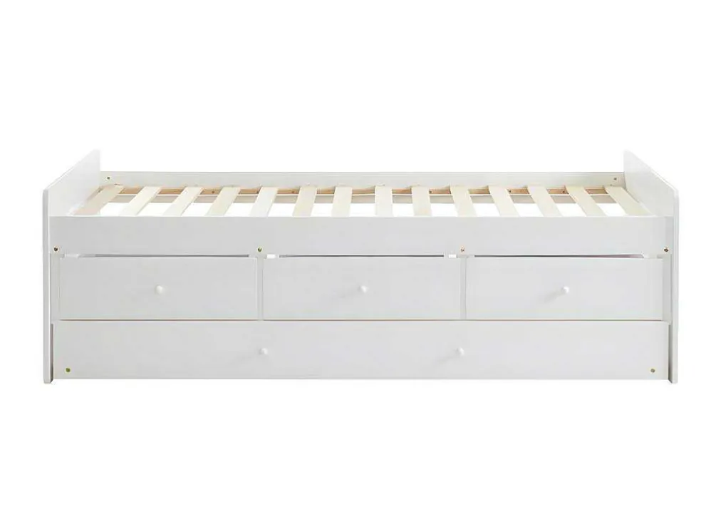 Uitschuifbed Titouan Met 3 Lades - Mdf En Dennenhout - Wit + Matras