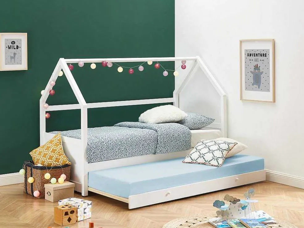 Uitschuifbed 2 X 90 X 190 Cm - Grenen - Wit + Matras - Hurra