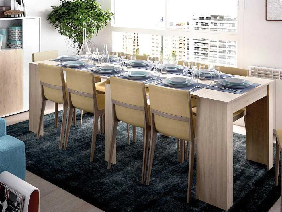 Uittrekbare Sidetabletafel Onega - 10 Personen - 4 Verlengstukken - Kleur: Eiken