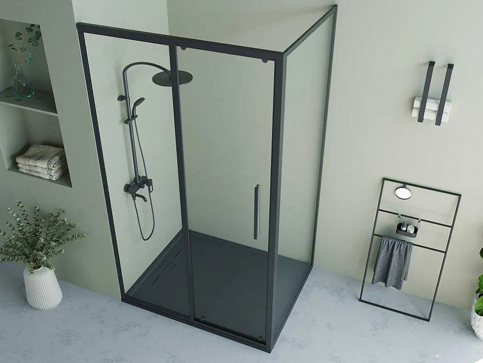 Vast Douchescherm Met Schuifdeur Met Industriele Stijl - Mat Zwart - 120 X 80 X 195 Cm - Toroni