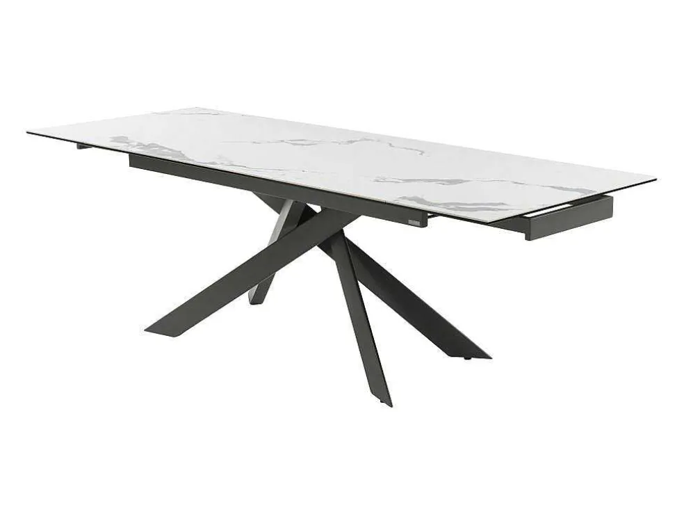 Verlengbare Eettafel 6 Tot 10 Plaatsen Van Keramiek En Metaal - Wit Marmereffect En Antraciet - Corema Van Pascal Morabito