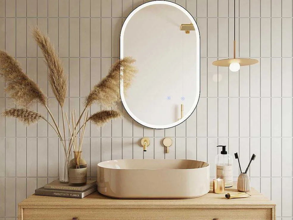 Verlichte Ovale Badkamerspiegel Met Antibewaseming En Zwart Kader - 50 X 80 Cm Alarico