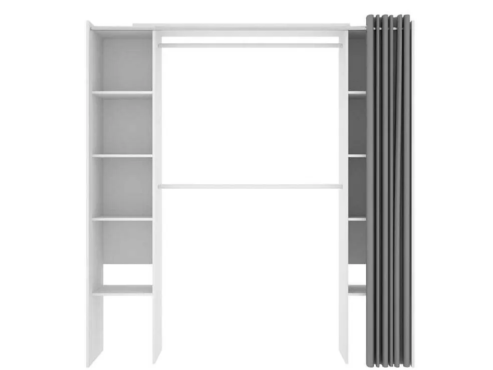 Verstelbare Kledingkast Dorian Met Gordijn - L 110/180 Cm - Kleuren: Wit En Grijs
