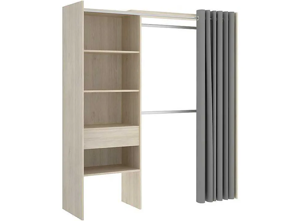 Verstelbare Kledingkast Gontran - L164 / 214 Cm - Eiken En Grijs
