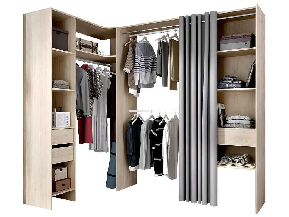Verstelbare Kledingkast Gontran - L164 / 214 Cm - Eiken En Grijs
